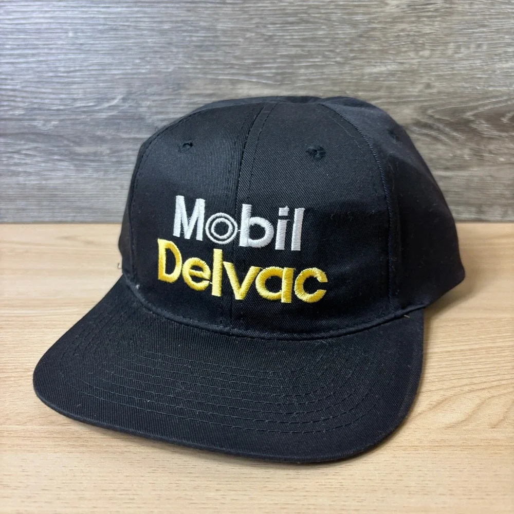 Vintage Mobil Delvac‎ Hat Cap Snap Back Black Trucker Adjustable